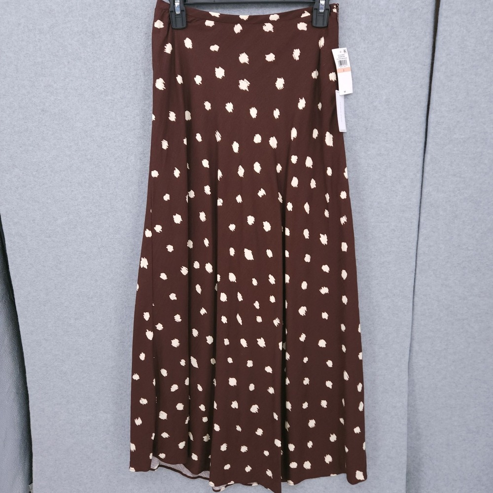 1.State Polka Dot Wonderland Mahogany Brown Side Zip Skirt Womens Size 2 NWT